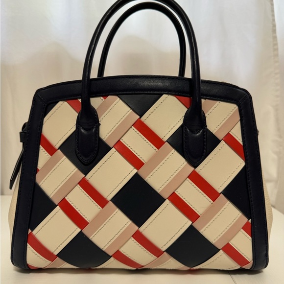 Kate Spade Knott Medium Satchel Woven Leather Blazer Blu White Red. K6549 - Picture 3 of 7